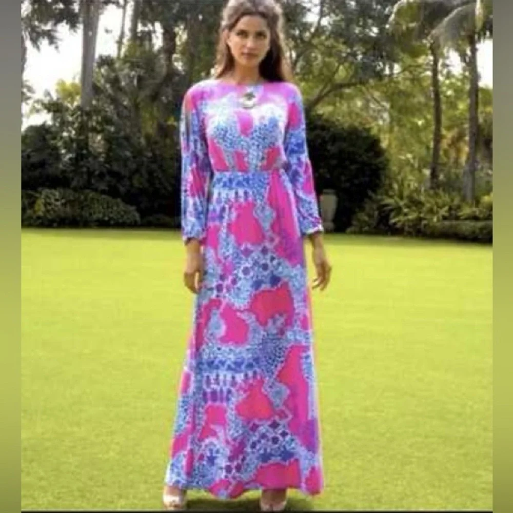 Lilly Pulitzer Ashlynn Maxi Dress Womens Size S Pink Blue Tropical - Picture 9 of 10